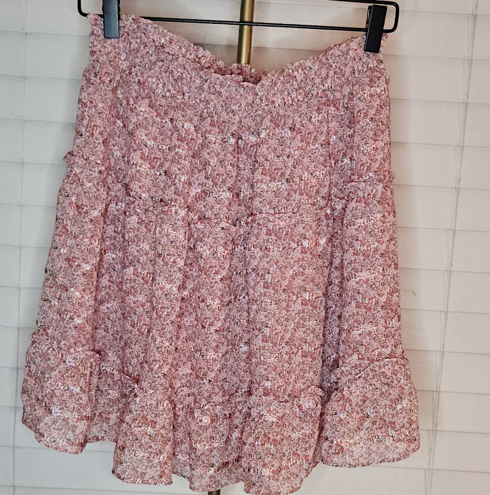 Skies Are Blue Pink Floral Tiered Ruffle Mini Skirt